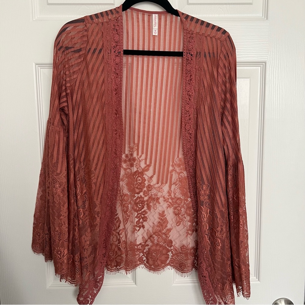 Lace Trim Open Cardigan kimono in dust pink size medium